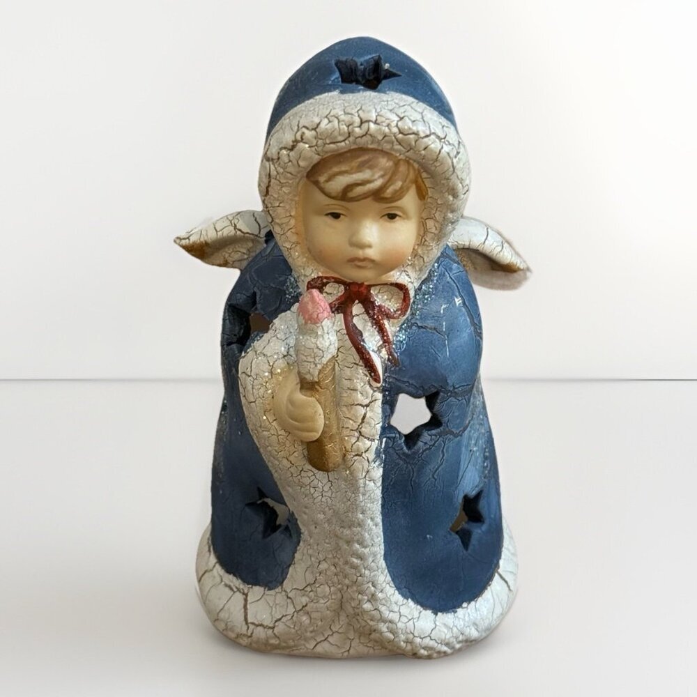 Vintage Ceramic Angel With Lantern Figurine‎ w Tea Candle Decor